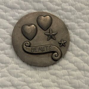 Silver Beauté 3.5” purse mirror with case.  Looks like pewter! Heavy!